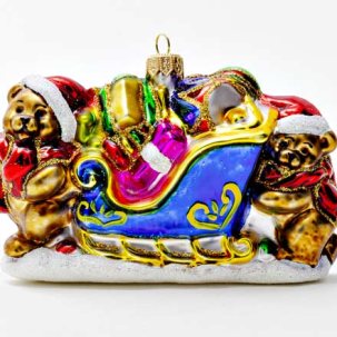 Елочная игрушка Медвежата на санях с подарками