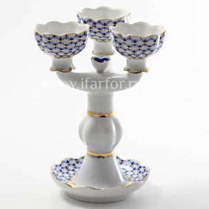 Подсвечник 3-х рожковый Кобальтовая сетка 1/3 Тюльпан