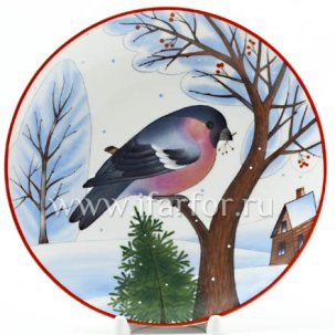 Тарелка декор Снегирь красногрудый