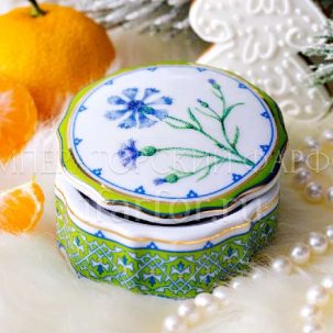 Шкатулка малая Цветы и ягоды России. Небесно-голубой василек Круглая