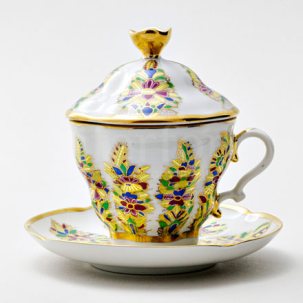 Чашка с блюдцем и крышкой чайный Фантастические цветы Подарочная-2