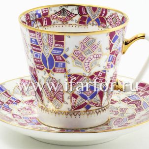 Чашка с блюдцем Розовые узоры 1/2 Черный кофе