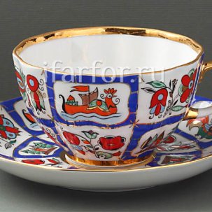 Чашка с блюдцем чайный Русский лубок 1/2 Тюльпан