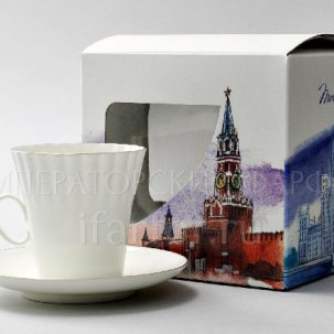 Чашка с блюдцем в подарочной коробке Москва Золотая лента 1/2 Одуванчик 175 мл.