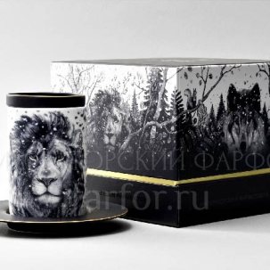 Бокал с блюдцем и крышкой в подарочной коробке Тотем. Лев