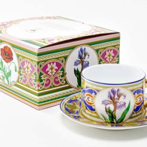 Чашка с блюдцем чайная Цветы и ягоды России. Нежный ирис 1/2 Соло