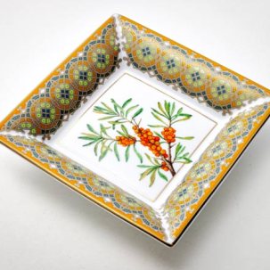 Подставка для мелочи в подарочной коробке Цветы и ягоды России. Облепиха сибирская Квадратная