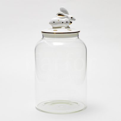 Банка для сыпучих продуктов с фарфоровой крышкой Кролик золото