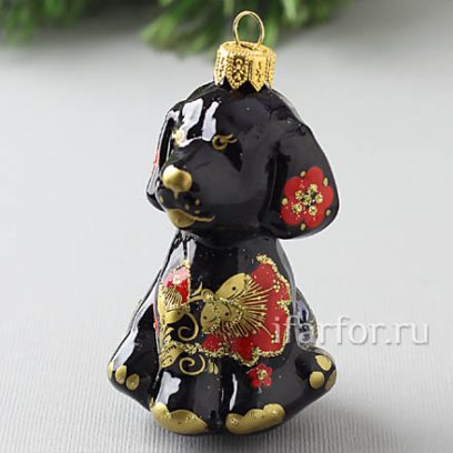 Елочная игрушка Собачка Хохломские узоры black