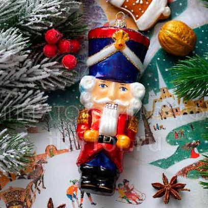 Елочная игрушка Щелкунчик большой В синем кивере