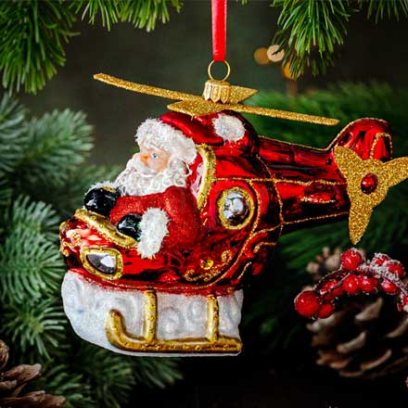 Елочная игрушка Дед Мороз на вертолете