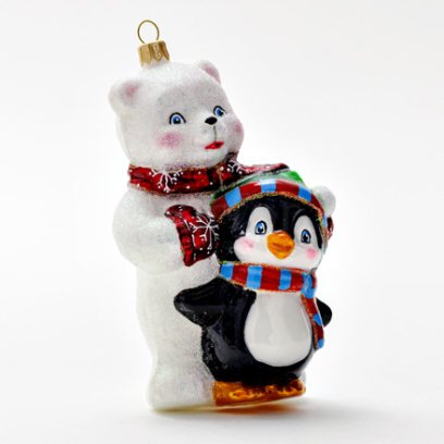 Елочная игрушка Белый медведь с пингвином