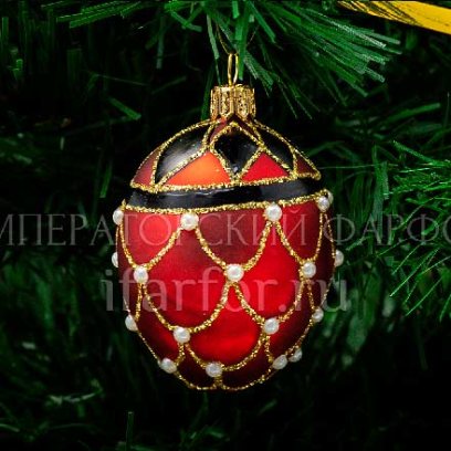 Елочная игрушка Яйцо Фаберже Сетка жемчуг красный