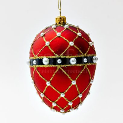 Елочная игрушка Яйцо Фаберже Сетка жемчуг красный