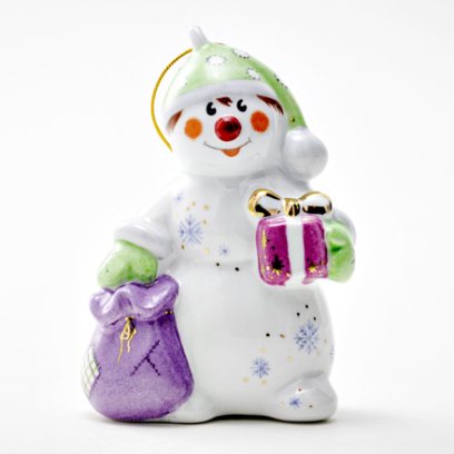 Елочная игрушка «Снеговик с мешком»