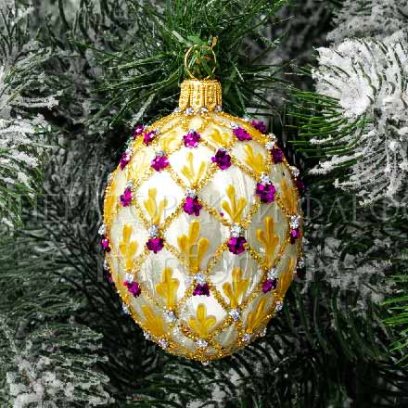 Елочная игрушка Яйцо Фаберже Сетка рубин бежевый