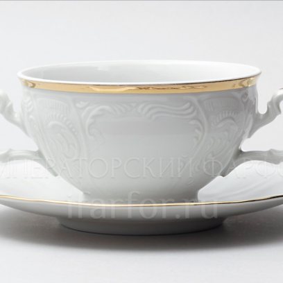 Чашка с блюдцем бульонная Бернадотт Белый узор Бернадотт