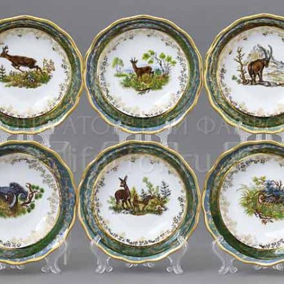 Набор салатников «Охота Зеленая» 6/6 Форма: STERNE PORCELAN. Фарфор. 160 мм.