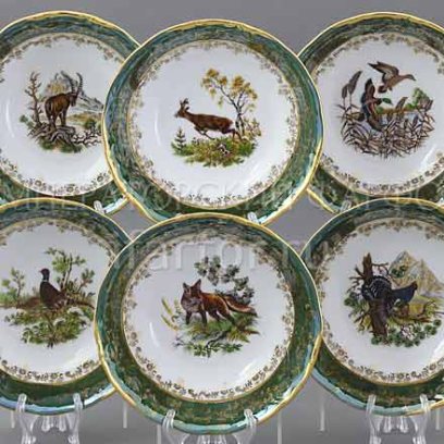 Набор салатников «Охота Зеленая» 6/6 Форма: STERNE PORCELAN. Фарфор. 190 мм.