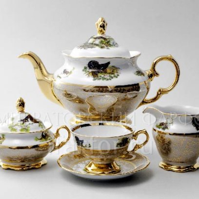 Сервиз чайный «Охота Бежевая» 6/17 Форма: STERNE PORCELAN. Фарфор