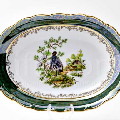 Блюдо овальное «Охота Зеленая» Форма: STERNE PORCELAN. Фарфор. 360 мм.
