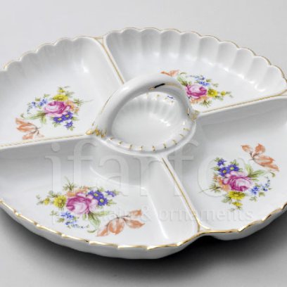 Менажница 4-х секционная Цветочный мотив Круглая