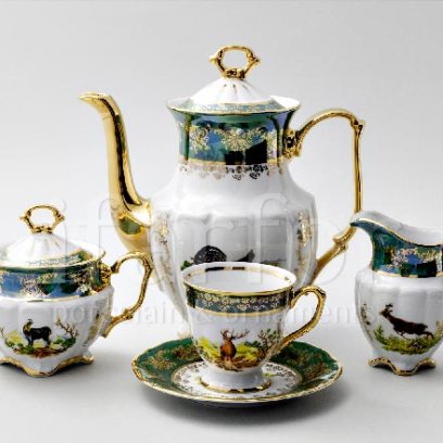 Сервиз кофейный Охота Зеленая 6/15 Мария-Тереза