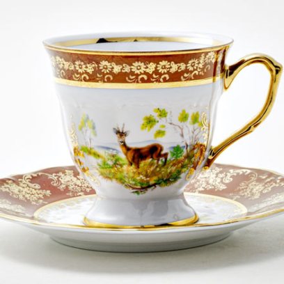 Чашка с блюдцем кофейная «Охота Красная 2» 1/2