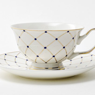 Чашка с блюдцем чайная «Сетка синий горошек» 1/2