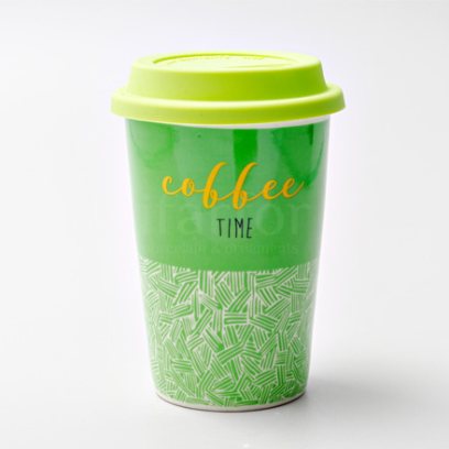 Термокружка «Coffee Time» 1/2 Форма: Royal Classics. Фарфор, силиконовая крышка. 127 мм.