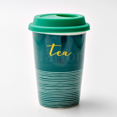 Термокружка «Tea Time» 1/2 Форма: Royal Classics. Фарфор, силиконовая крышка. 127 мм.