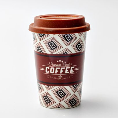 Термокружка «Premium goods coffee» 1/2 Форма: Royal Classics. Фарфор, силиконовая крышка