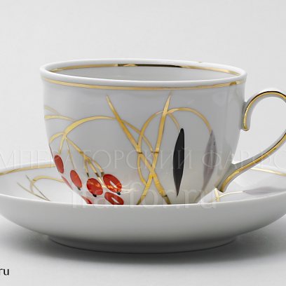 Чашка с блюдцем чайная «Кизил» 1/2 Форма: Гранатовый. Твердый фарфор. 275 мл.
