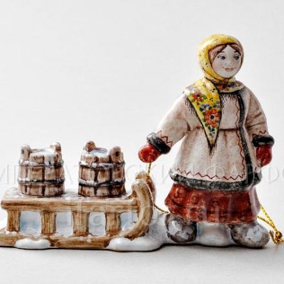 Елочная игрушка Крестьянка с санками