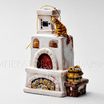 Елочная игрушка «Русская печь» Форма: Русская печь. Майолика. 105 x 135 мм.