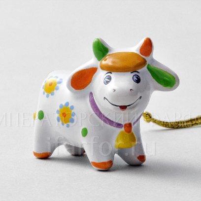 Елочная игрушка «Бычок Ромашка» Форма: Бычок Ромашка. Майолика. 45 x 40 мм.