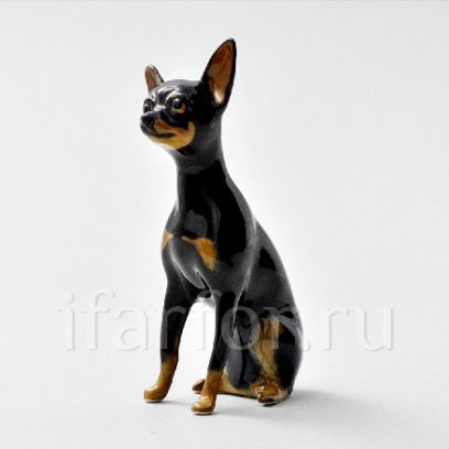 Скульптура «Той-терьер сидящий черный»