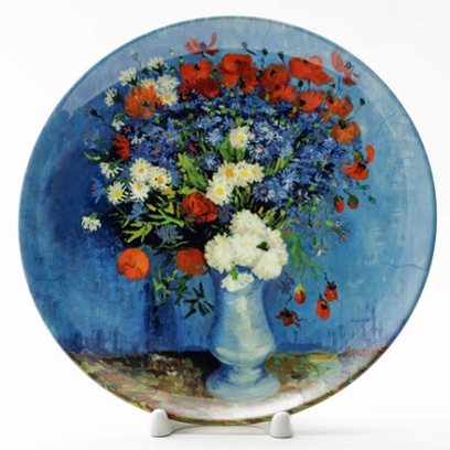 Декоративная тарелка «Ваза с васильками и маками»