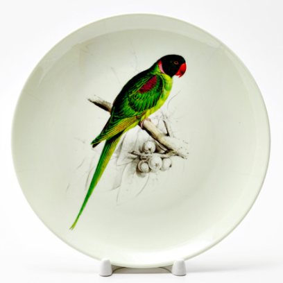 Декоративная тарелка Ожереловый попугай зеленый
