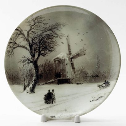 Декоративная тарелка Зимний пейзаж. Мельница