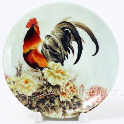 Декоративная тарелка Петушок и пионы