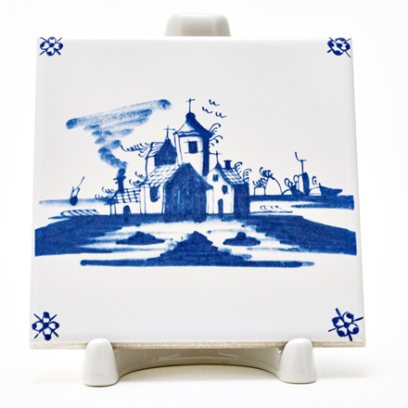 Изразец Голландский. Деревушка у моря