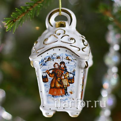 Елочная игрушка Фонарик малый рельефный Зимние забавы