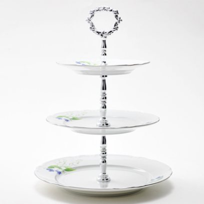 Этажерка трёхярусная «Констанция Ландыши серебряная ручка»