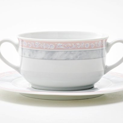Чашка с блюдцем бульонная Серый мрамор с розовым кантом 1/2 Яна