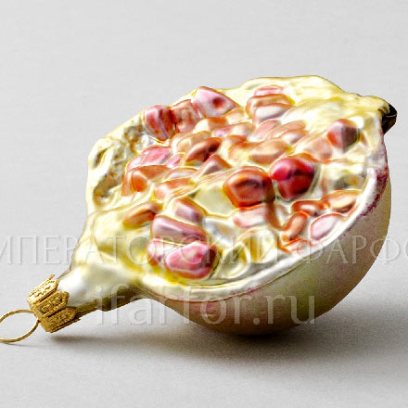 Елочная игрушка «Ягоды и фрукты. Половинка незрелого граната» Стекло. 75 x 100 мм.