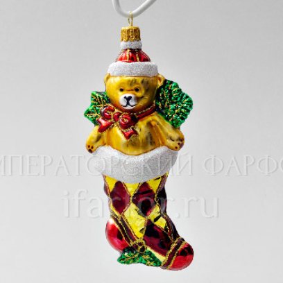 Елочная игрушка Медвежонок в носке с подарками
