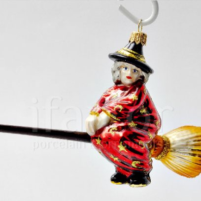 Елочная игрушка Ведьма на метле (в красном)