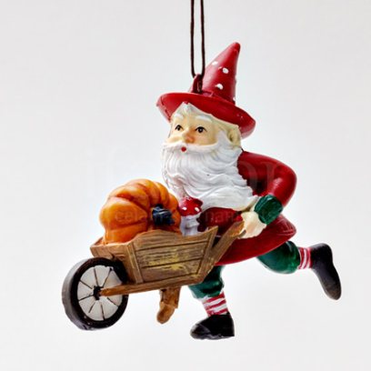 Елочная игрушка Гном с тачкой