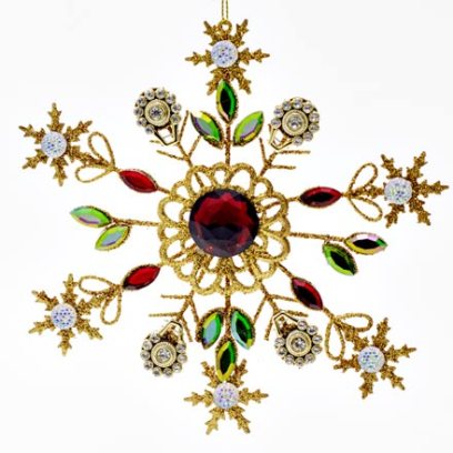 Елочная игрушка «Ювелирная снежинка с красным камнем»